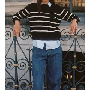 NEW TROVATA oksana long sleeve sweater in black stripe